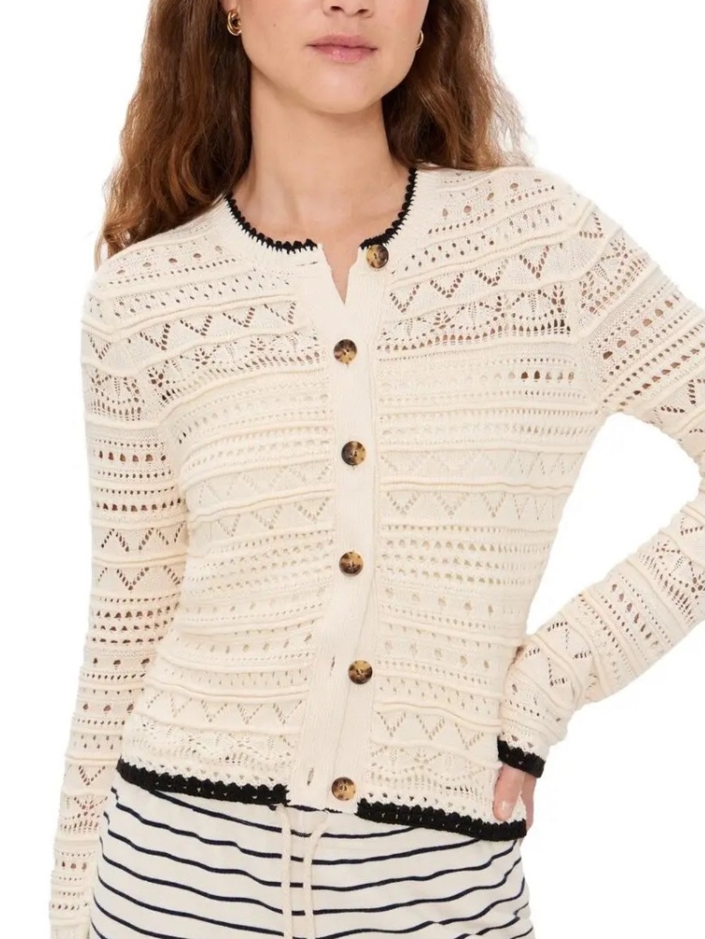 LA LIGNE Mallory Crochet Knit Cardigan